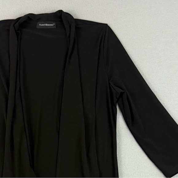 Travel Elements Cardigan Women's Medium Three Quarter Sleeve Open Front Black - Picture 3 of 12